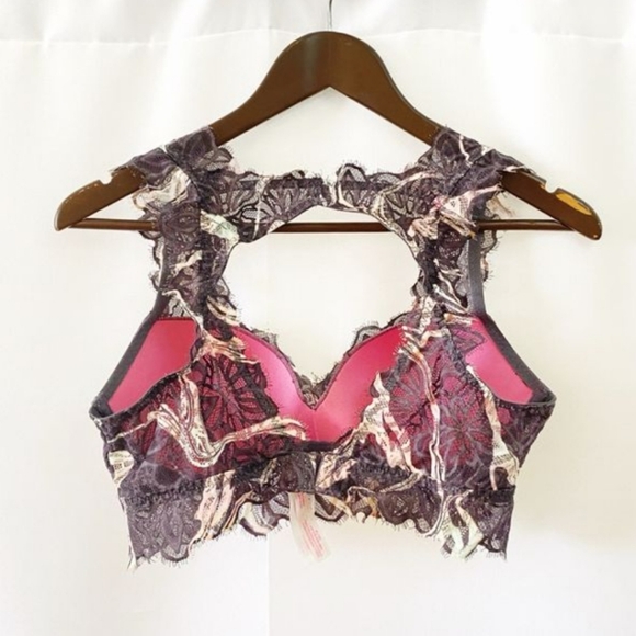 Victoria's Secret PINK Eyelash Lace Date Push Up Bralette, Sz S - Picture 2 of 15